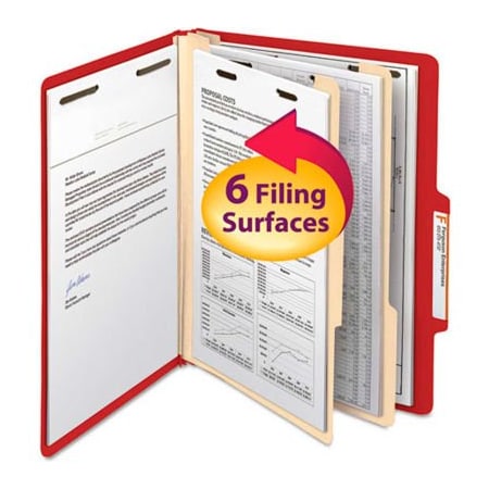 Smead Smead Top Tab Classification Folders, Two Dividers, Six-Section, Red, 10/Box 14003
